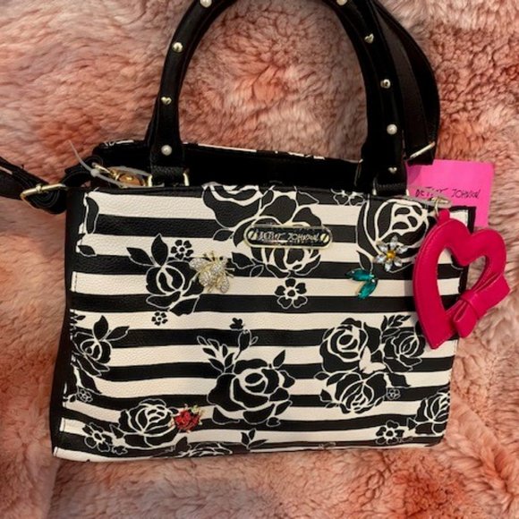 Betsey Johnson Heart Quilted Mid Size Satchel In Blue
